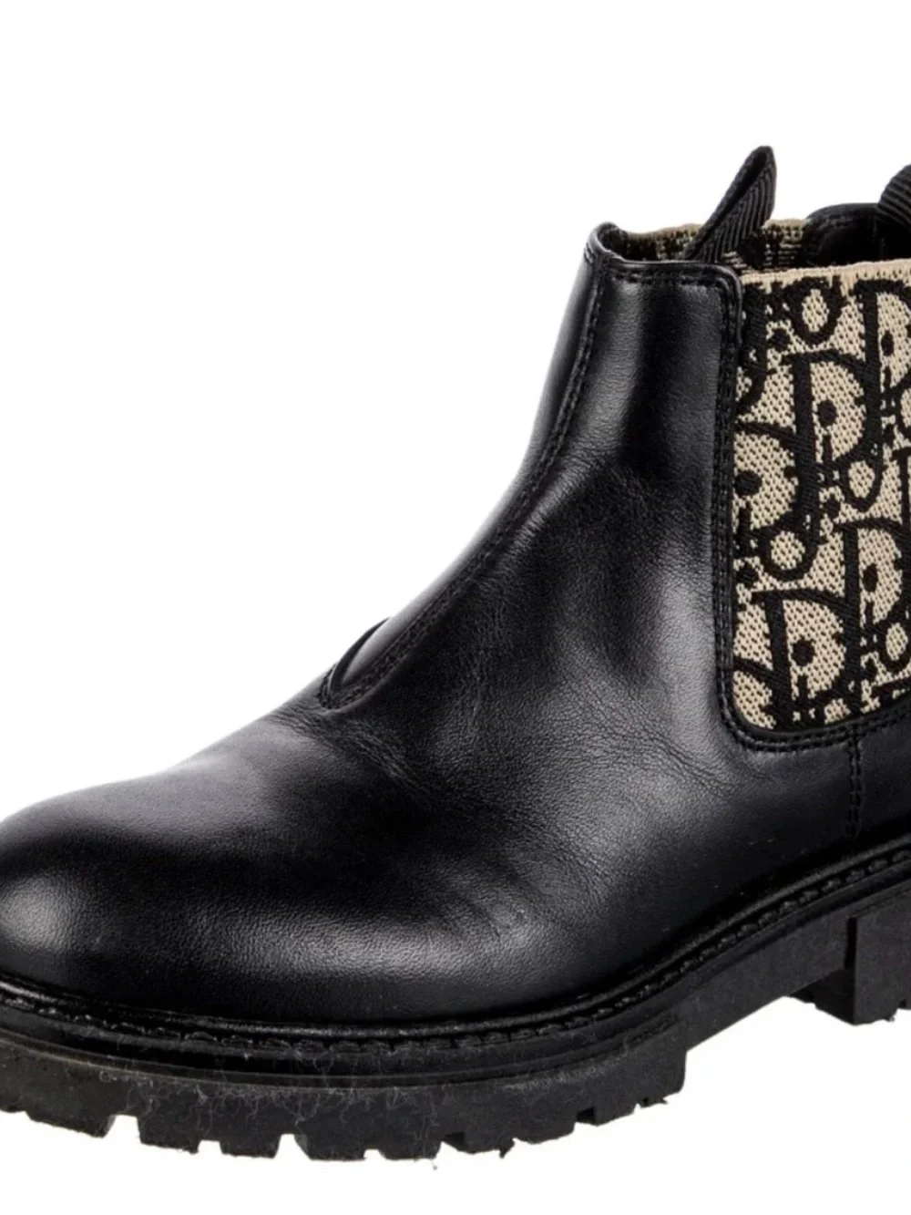 Dior Black Leather Chelsea Boot with Monogram Elastic Panel euro 29